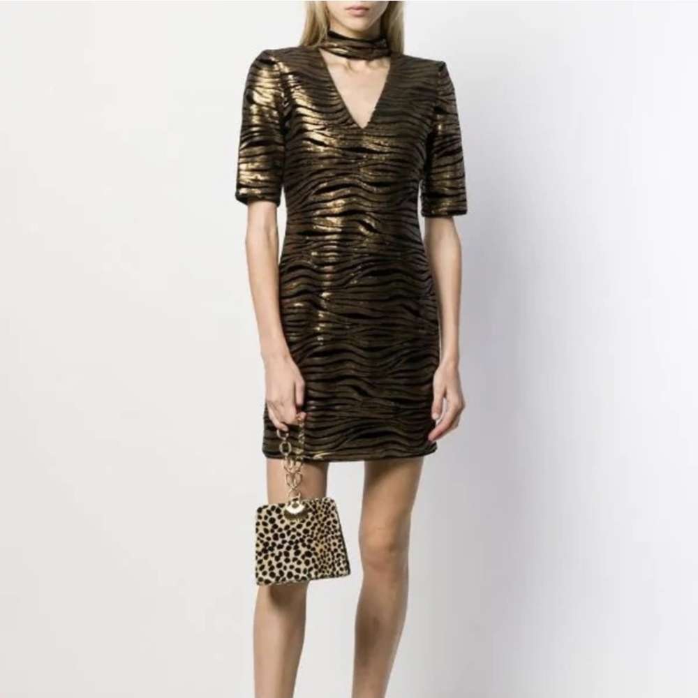 Alice + Olivia Black and Gold Mini Dress